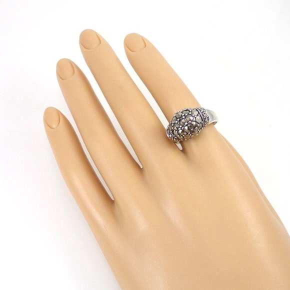 Sterling Silver Marcasite Cluster Dome Ring 7.5 - Picture 3 of 6